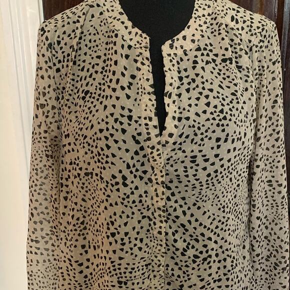 Banana Republic Sheer Popover Blouse Tunic Size Small Beige & Black - Picture 3 of 7